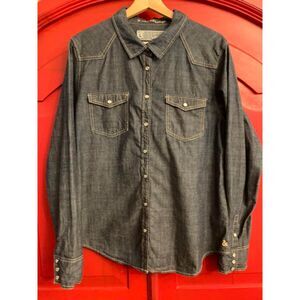 Rocks & Indigo Size Large Denim Chambray Western Pearl Snaps Shirt Rodeo EUC